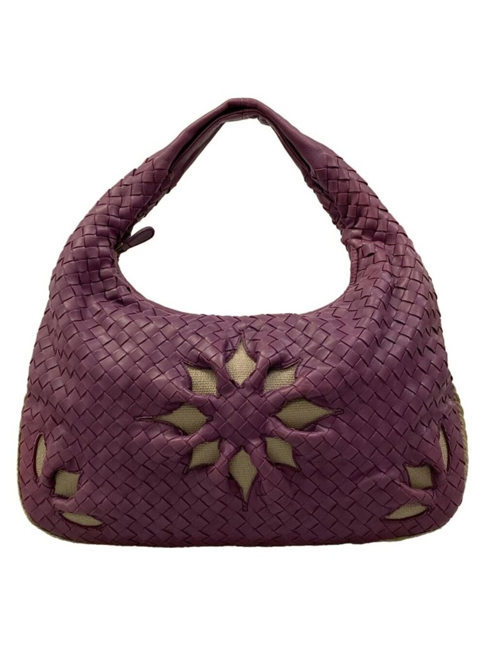 Bottega Veneta Handbag Medium Bag Purple Braided Cut Design Flower Leather